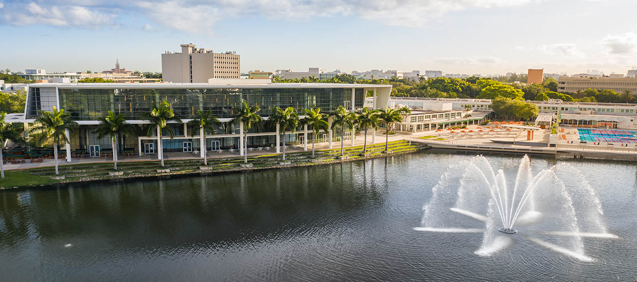 An aerial view of Lake Osceola on the University of Miami Coral Gables campus.