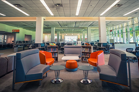 This is a photo of the Learning Commons within the University of Miami Richter Library.